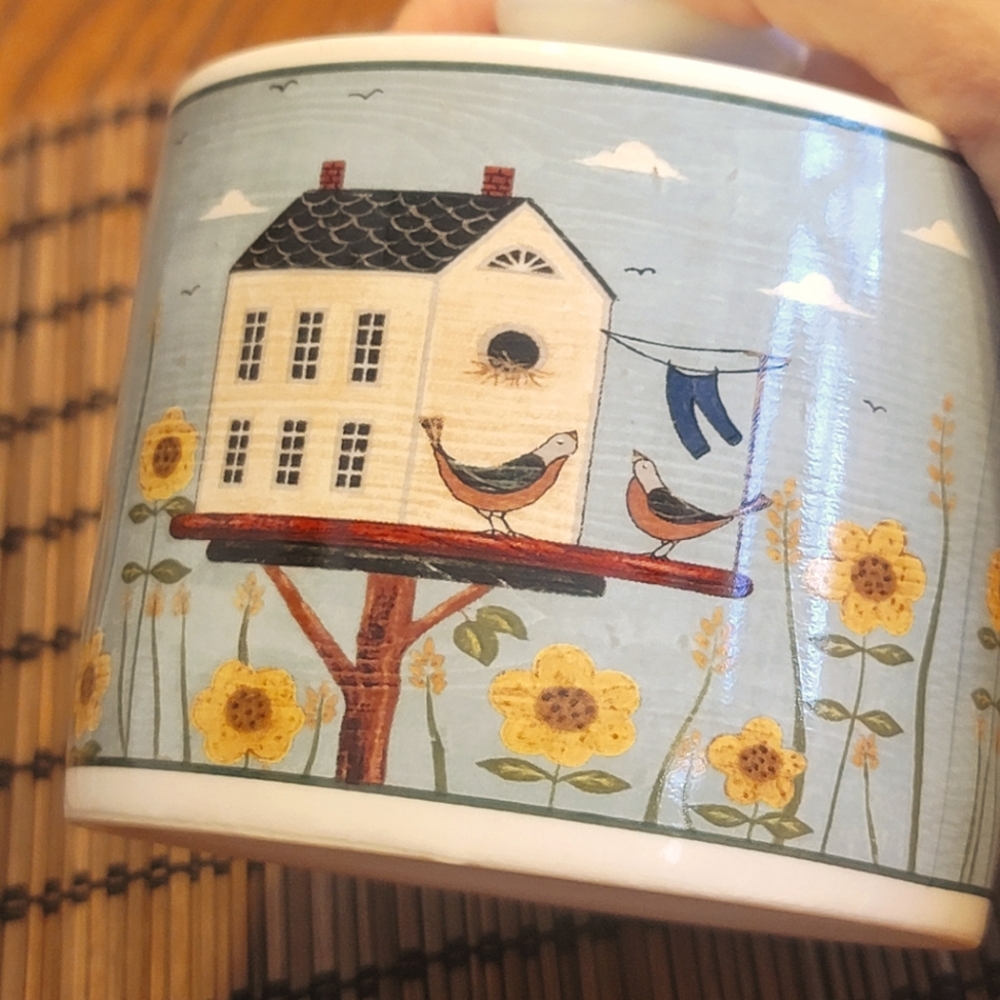 VTG Warren Kimble Jar Birdhouse Sunflowers Lidded Stoneware